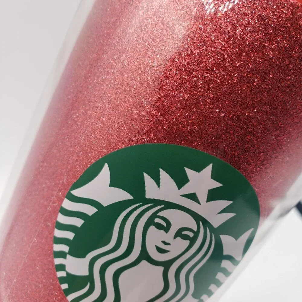 Starbucks Holiday Red Glitter 16 oz. Cold Cup Travel Tumbler With Straw EUC